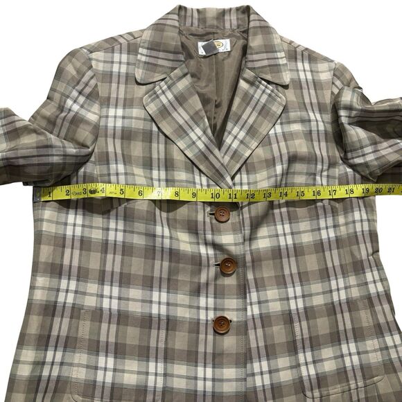 Talbots Blazer Sz 12P Tan Plaid Ramie Linen Blend Jacket Wood Buttons 3/4 Sleeve - Picture 6 of 7